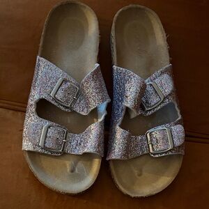Sparkly Glitter Double-Buckle Slide Sandals - Pink/Silver